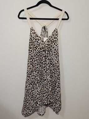 Raviya Leopard Print Swim Cover-up Dress Cream Black Handkerchief Hem NEW Size M